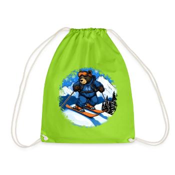 Bären Skifahrer / Ski Bär - Turnbeutel - Neongrün - Vorne