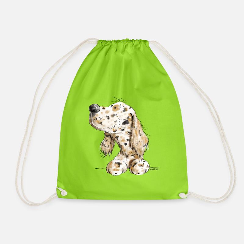 Englischer Setter Hundemotiv I Comic Hund Geschenk - Turnbeutel - Neongrün