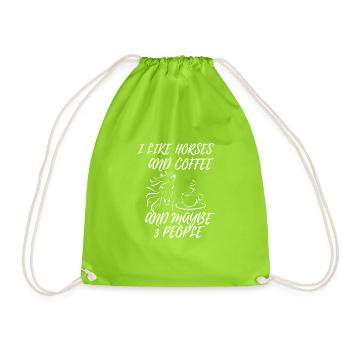 I like Horses and Coffee and maybe 3 people. - Drawstring Bag - neon green - Front