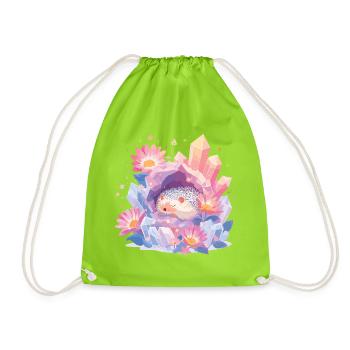 Sleeping hedgehog in the crystal garden - Drawstring Bag - neon green - Front