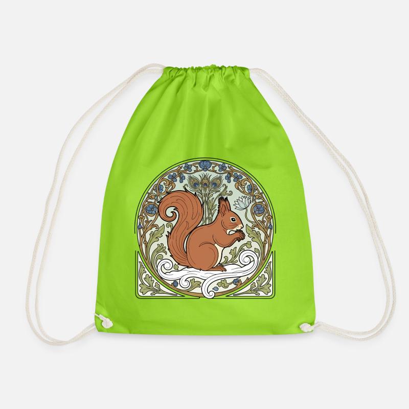 Eichhörnchen im Jugendstil-Ornament - Turnbeutel - Neongrün