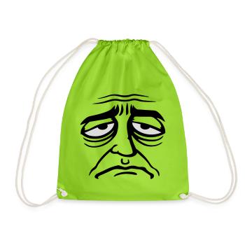 Grumpy sad disappointed face funny - Drawstring Bag - neon green - Front
