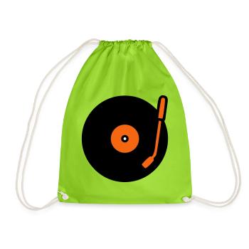 Retro Audio Vinyl Record Tonearm - Drawstring Bag - neon green - Front