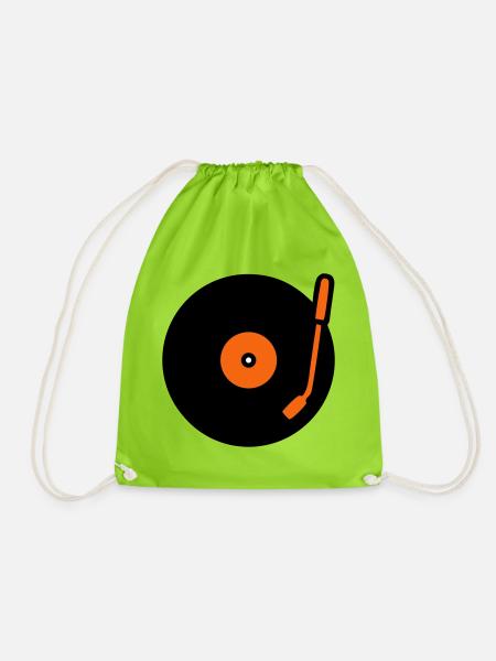 Retro Audio Vinyl Record Tonearm - Drawstring Bag - neon green