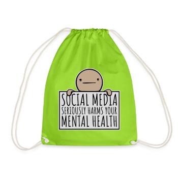 Social Media Seriously Harms Mental Health Saying - Drawstring Bag - neon green - Front