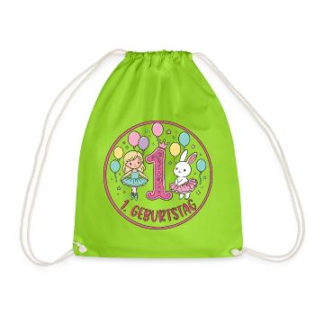 Erstes Geburtstag: Ballerina & Hase - Turnbeutel - Neongrün - Vorne