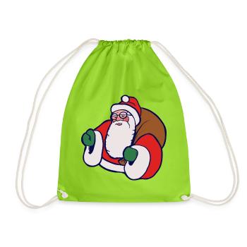 Fetter Cartoon-Weihnachtsmann mit Sack - Turnbeutel - Neongrün - Vorne