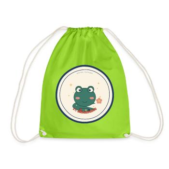 Frosch mit Social Battery 1% Rest - Turnbeutel - Neongrün - Vorne