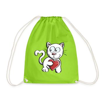 I Love Cats Comic - Cats - Cat - Drawstring Bag - neon green - Front