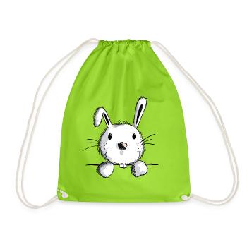 Neugieriger Hase - Hasen - Kaninchen - Karnickel - Turnbeutel - Neongrün - Vorne