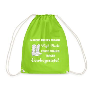 Cooles Line Dance Sprüche Shirt mit High Heels - Turnbeutel - Neongrün - Vorne
