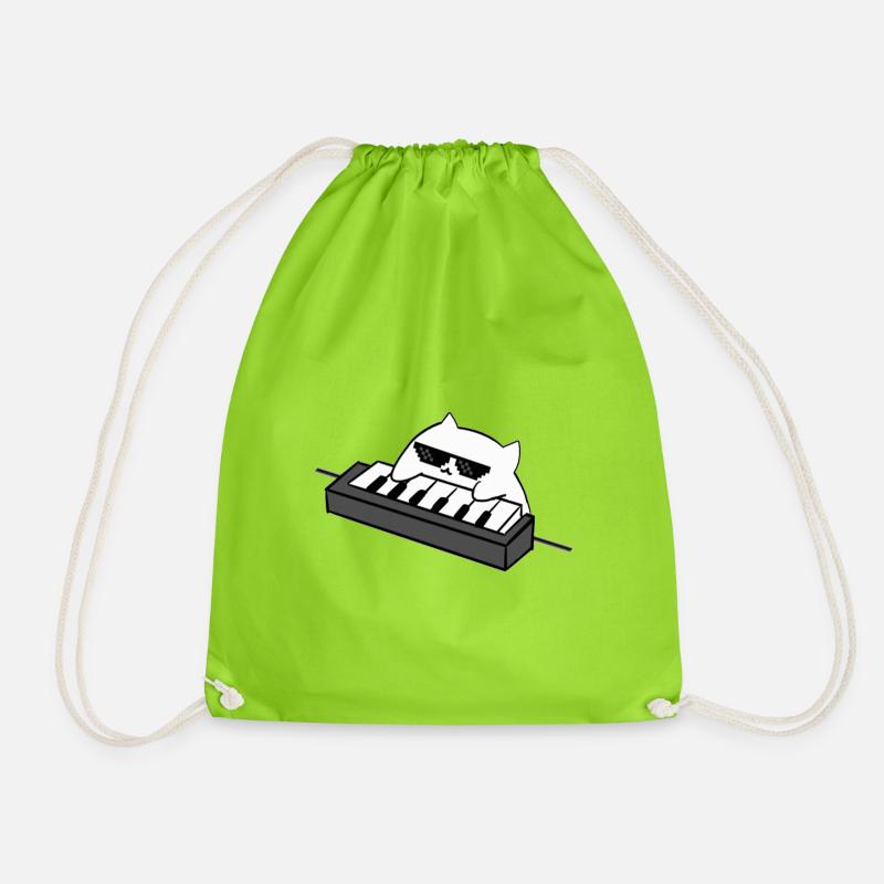 Katzen DJ am Keyboard - Turnbeutel - Neongrün