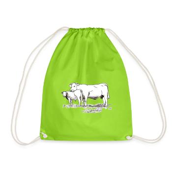 Kuh mit Kalb Bauernhof Geschenk Landwirt Rind - Turnbeutel - Neongrün - Vorne
