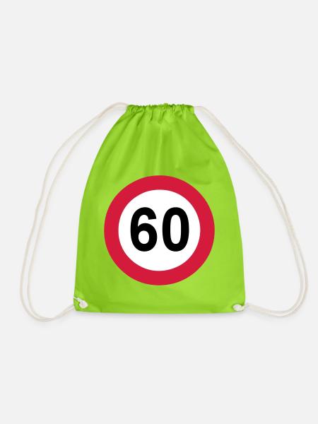 60.Geburtstag , 60 Jahre , Verkehrsschild (25) - Turnbeutel - Neongrün