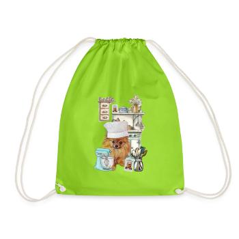 Pomeranian Teddy Pom Shirt and Accessories - Drawstring Bag - neon green - Front