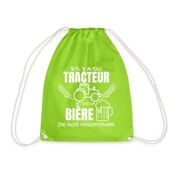 Tracteur et Bière je suis volontaire - Sac de sport léger - vert néon - Devant