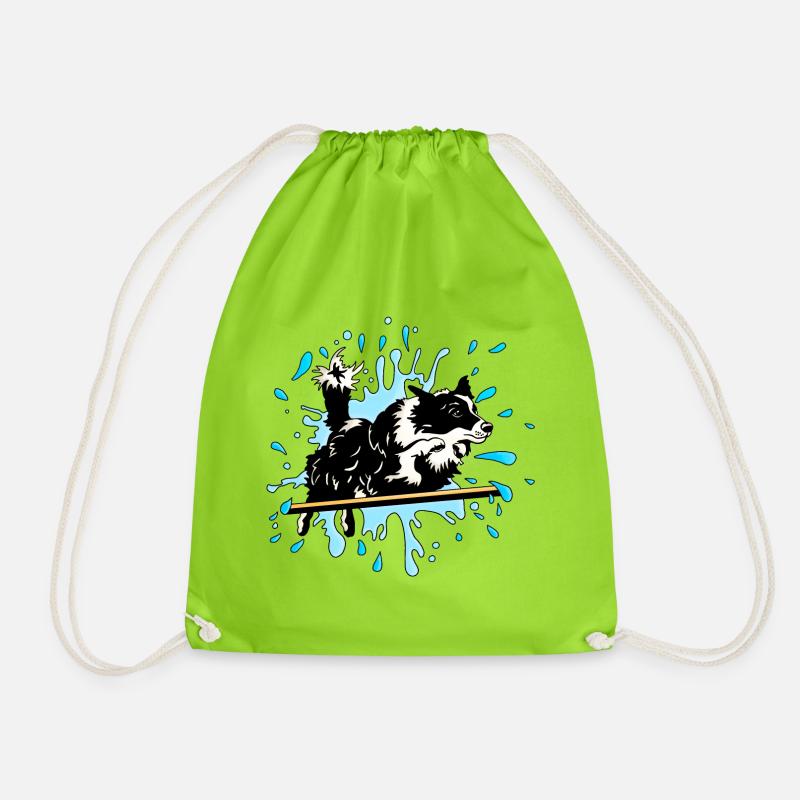 border collie agility splash blue - Drawstring Bag - neon green