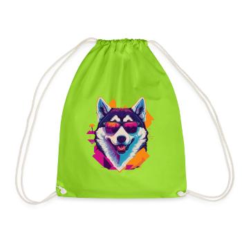 Frosty Fury: Retro Husky T-Shirt - Turnbeutel - Neongrün - Vorne