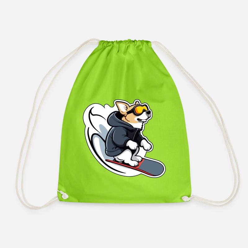 Snowboard Hund - Turnbeutel - Neongrün