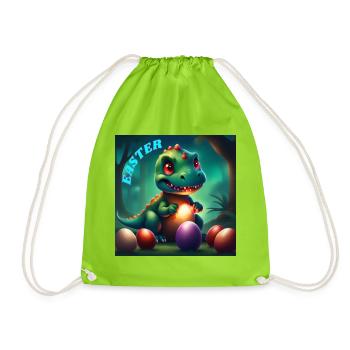 Dinosaur Red Eyes Easter Eggs - Drawstring Bag - neon green - Front