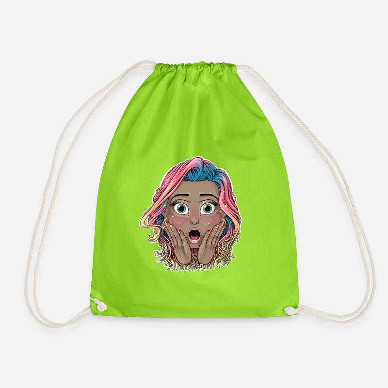 Lebendiges schockiertes Mädchen Illustration - Turnbeutel - Neongrün