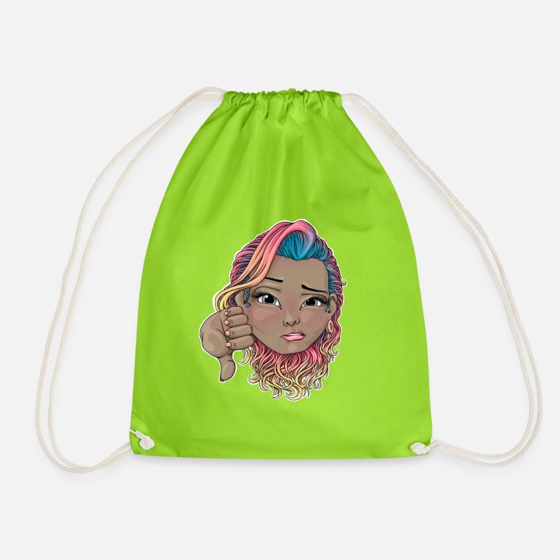 Multicoloured Hair with Disapproval Gesture - Drawstring Bag - neon green