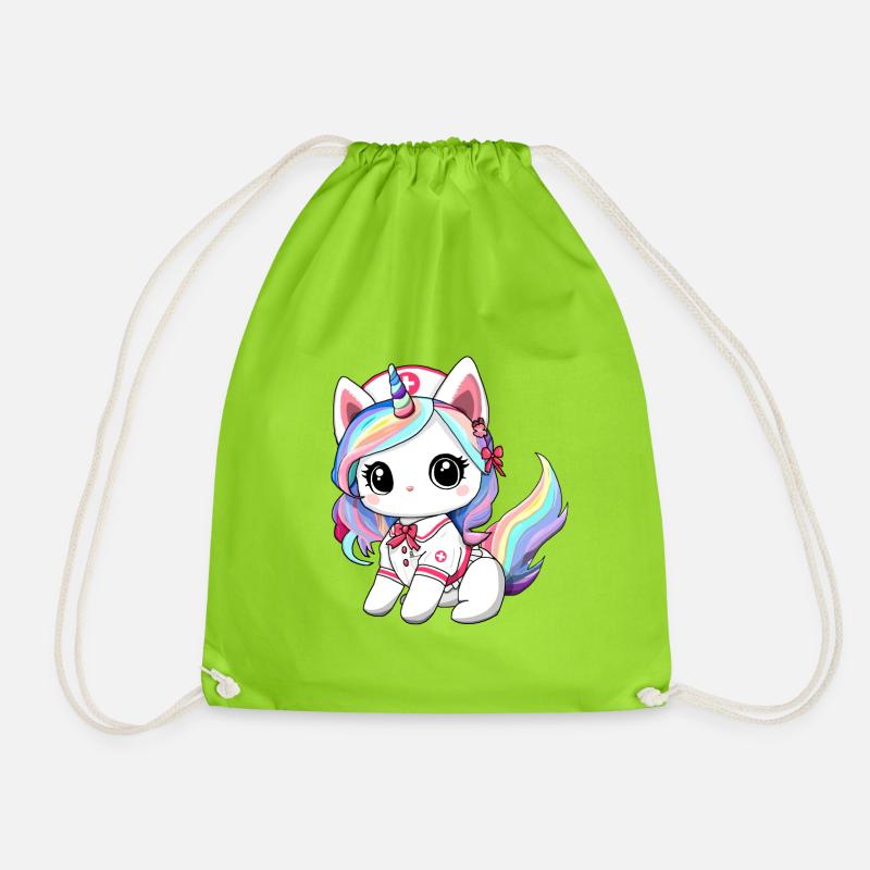 Einhorn Katzen Krankenschwester - Turnbeutel - Neongrün