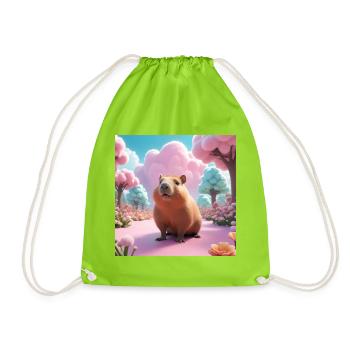 Capybara in the Magic Garden - Drawstring Bag - neon green - Front