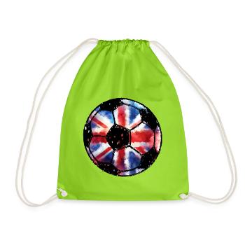 Fußball England - rot weiß blau - Union Jack  - Turnbeutel - Neongrün - Vorne