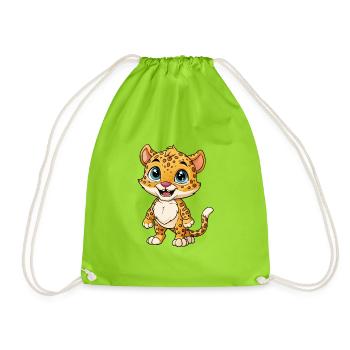 Jaguar Cute Cartoon Character Kawaii Clipart - Drawstring Bag - neon green - Front