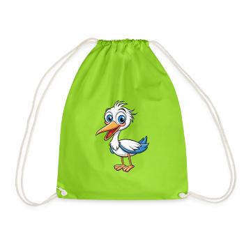 Cigogne mignon personnage de dessin animé Kawaii Clipart - Sac de sport léger - vert néon - Devant