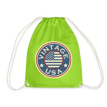 Vintage USA Grunge Style American Flag - Drawstring Bag - neon green - Front