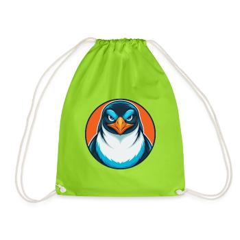 Penguin Cute Funny Kawaii Cartoon Animal Pet Logo - Drawstring Bag - neon green - Front