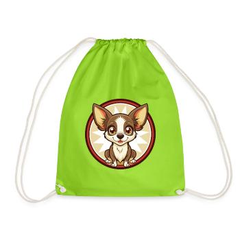 Chihuahua Dog Colorful Kawaii Cartoon Clipart Pet - Drawstring Bag - neon green - Front
