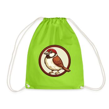 Sparrow Colorful Kawaii Cartoon Character Clipart - Drawstring Bag - neon green - Front