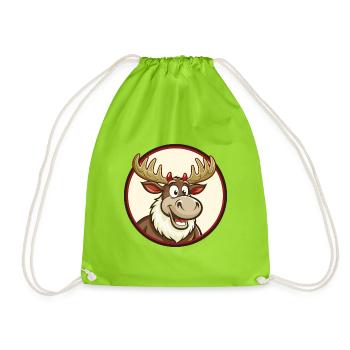 Moose Colorful Kawaii Cartoon Character Clipart - Drawstring Bag - neon green - Front