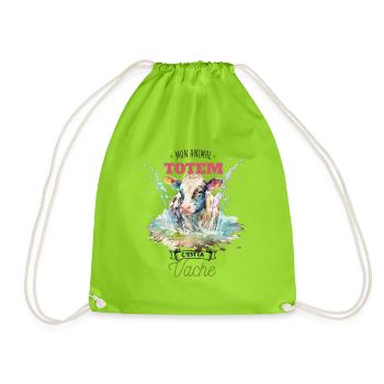 Mon animal totem c'est la vache - Sac de sport léger - vert néon - Devant