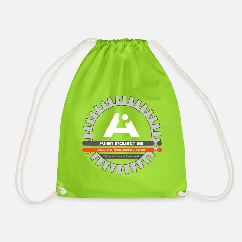 alien industries cog logo - Drawstring Bag - neon green
