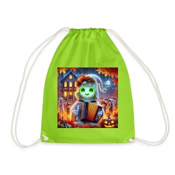 Adorable ghost plays accordion on Halloween - Drawstring Bag - neon green - Front