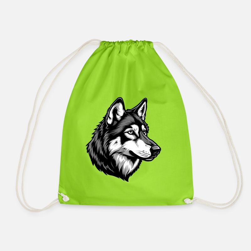 Porträtillustration eines atemberaubenden Wolfes - Turnbeutel - Neongrün