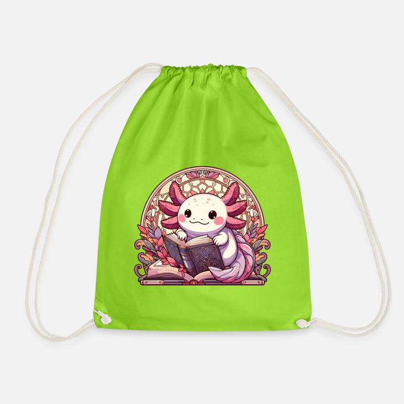 Axolotl Buch Bücher Lesen Geschenk - Turnbeutel - Neongrün