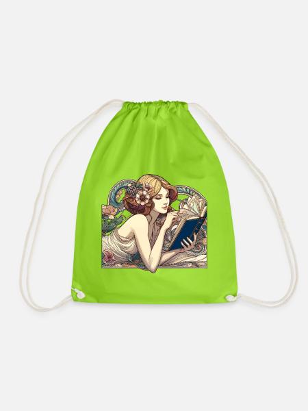 Jugendstil Frau Buch Bücher Lesen Geschenk - Turnbeutel - Neongrün