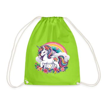 Licorne avec des fleurs et arc-en-ciel - Sac de sport léger - vert néon - Devant