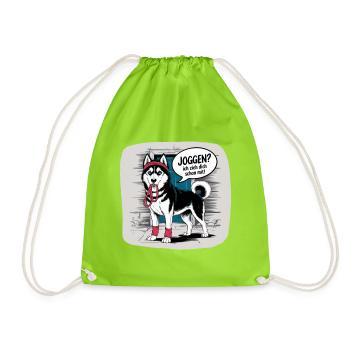 Husky jogging? I'll pull you with dog love - Drawstring Bag - neon green - Front
