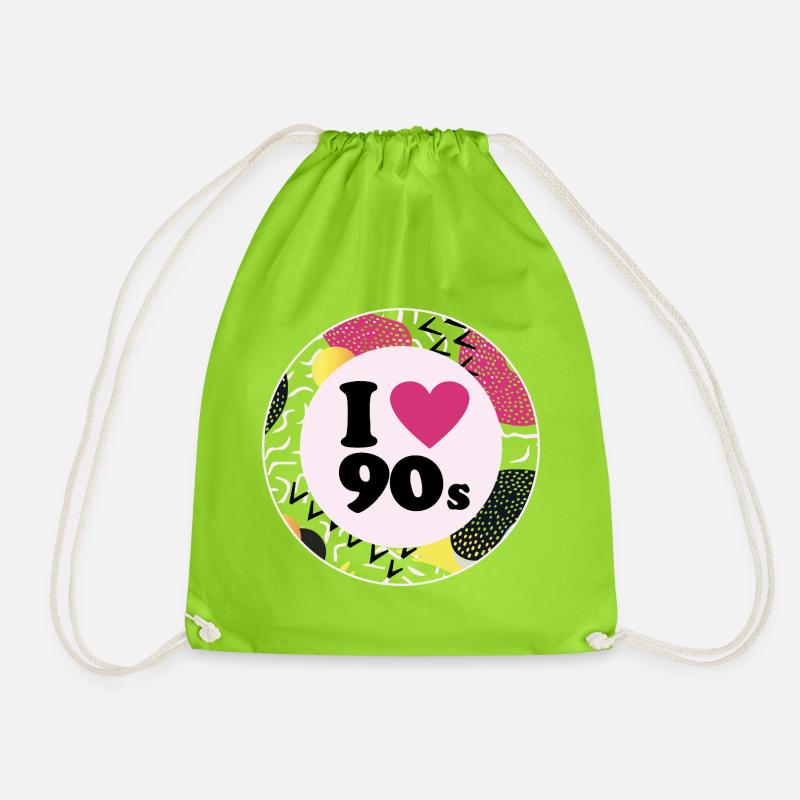 I ♥ 90s – Nostalgisches Retro-Design - Turnbeutel - Neongrün