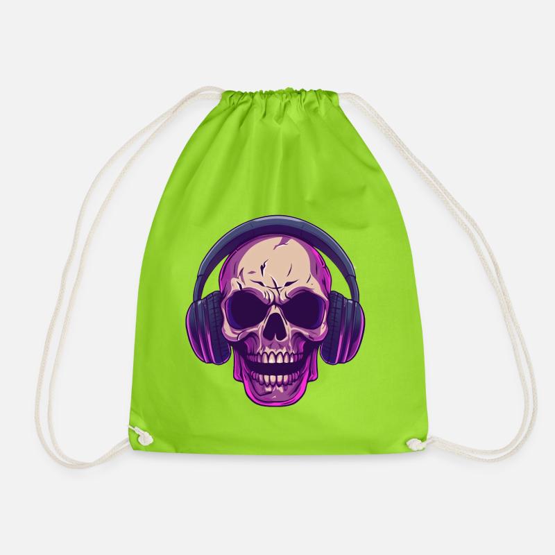 Lila Totenkopf mit Kopfhörern - Turnbeutel - Neongrün
