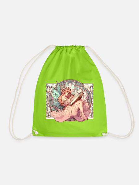 Buch Bücher Lesen Fee Elfe Art Nouveau Geschenk - Turnbeutel - Neongrün