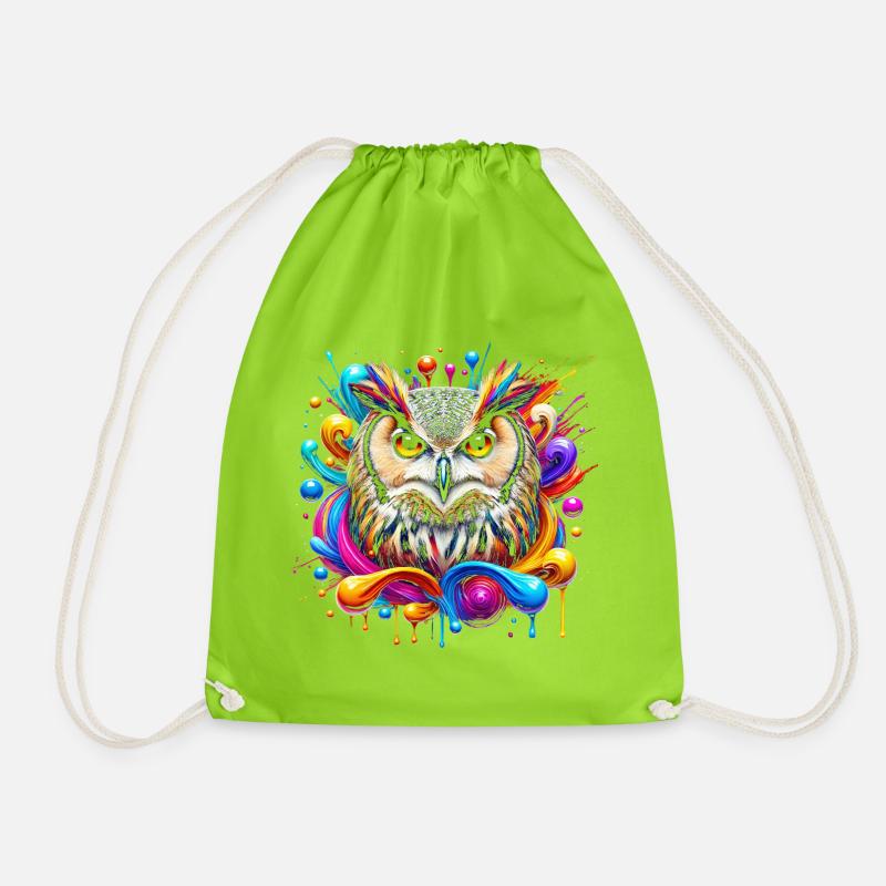 Coole Eule mit bunten Farbklecksen - Turnbeutel - Neongrün