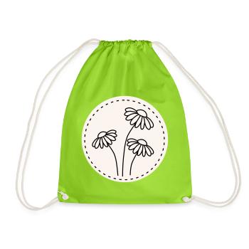 Daisy Line Art – Floral Motif Circle - Drawstring Bag - neon green - Front