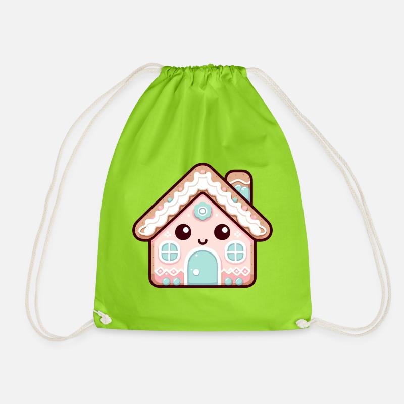 Kawaii Lebkuchenhaus Design - Turnbeutel - Neongrün